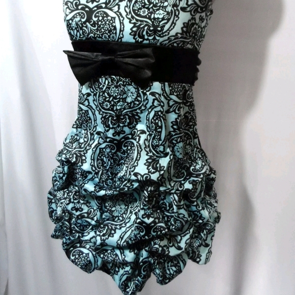 RUBY ROX Formal Dress 9 M/L Black Blue Floral Fleur Empire Sweetheart Tiered HOT - Picture 3 of 8
